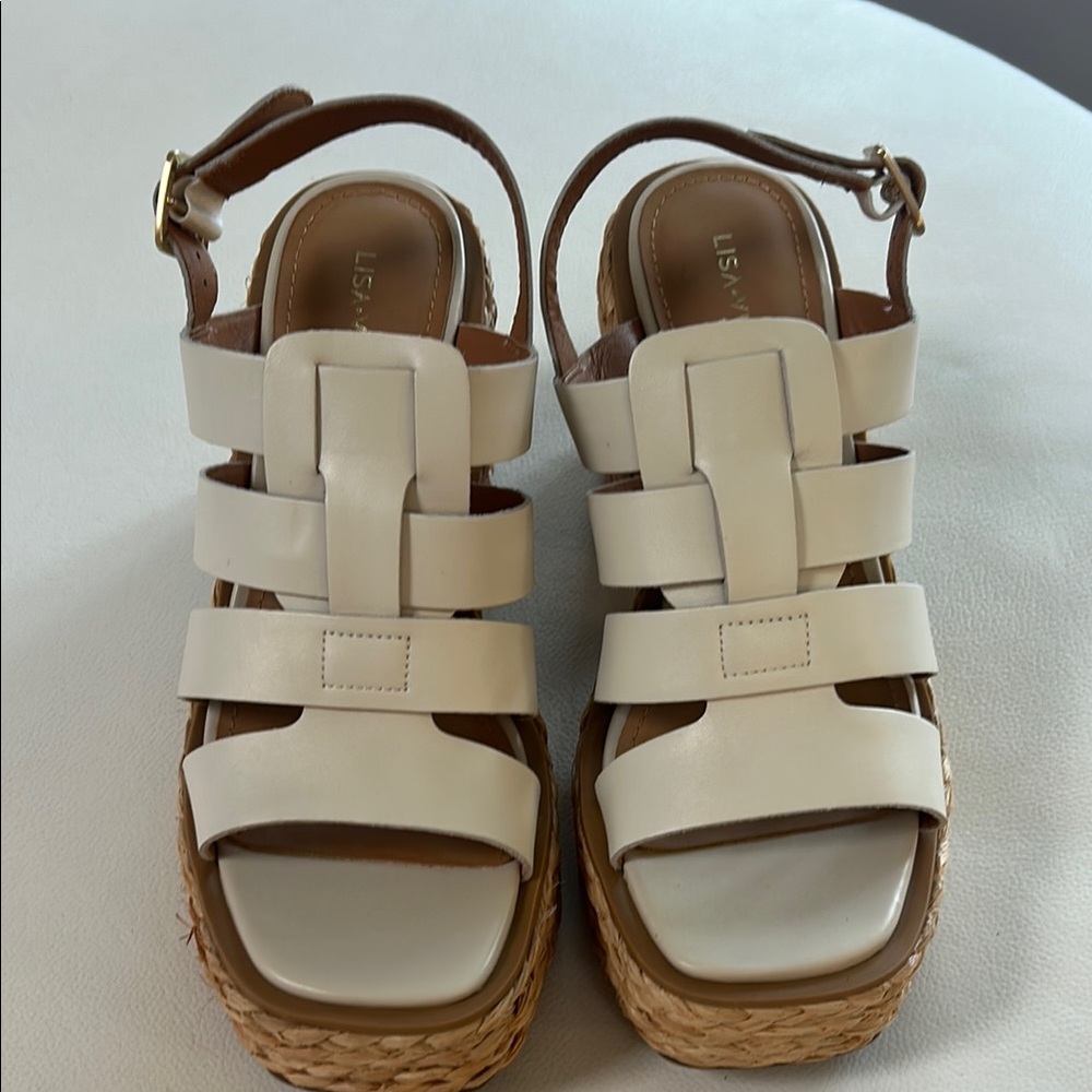 Cream Platform Sandals with Geometric Straps
